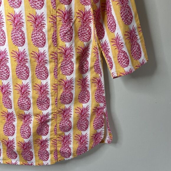 KATIA Cover-Up Womens S / M Pineapple Print Button-Up Tunic Top Linen Blend Pink - Picture 6 of 8